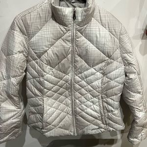 Ladies Eddie Bauer jacket! Very warm! Gray and white stripe!